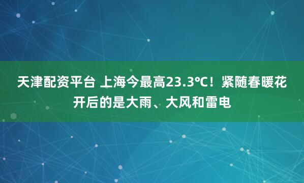天津配资平台 上海今最高23.3℃！紧随春暖花开后的是大雨、大风和雷电